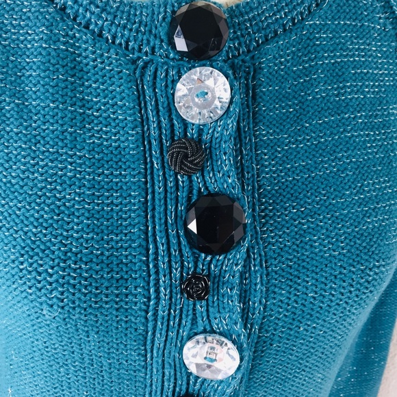 Vintage Pure Handknit Teal Green Silver Sweater Womens size small medium - Picture 5 of 8